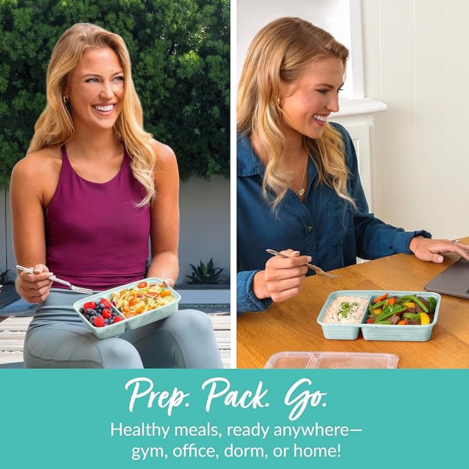 Bentgo Prep - 20-Piece 2-Compartment Reusable Meal Prep Containers with Lids, PFAS & BPA Free Materials, Durable, Microwave, Freezer, & Dishwasher Safe To Go Food Storage (Mint)