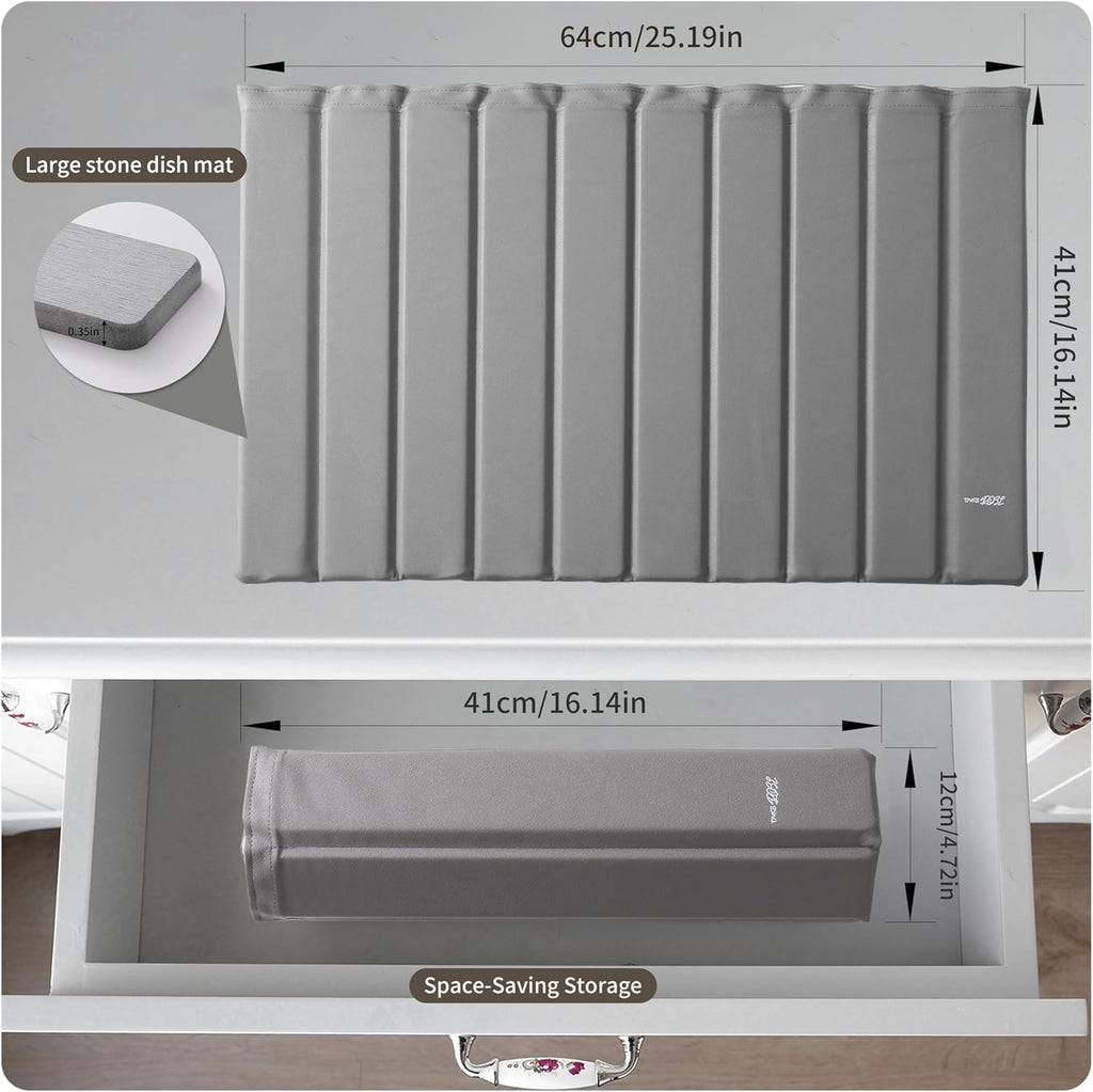 Stone Drying Mat for Kitchen Counter-Super Absorbent PU Dish Drying Mat, Quick Dry Stone Mat Kitchen for Dishes, Bottles & Cups, Large Foldable Stone Dish Drying Mat, Non-Slip Kitchen Mat