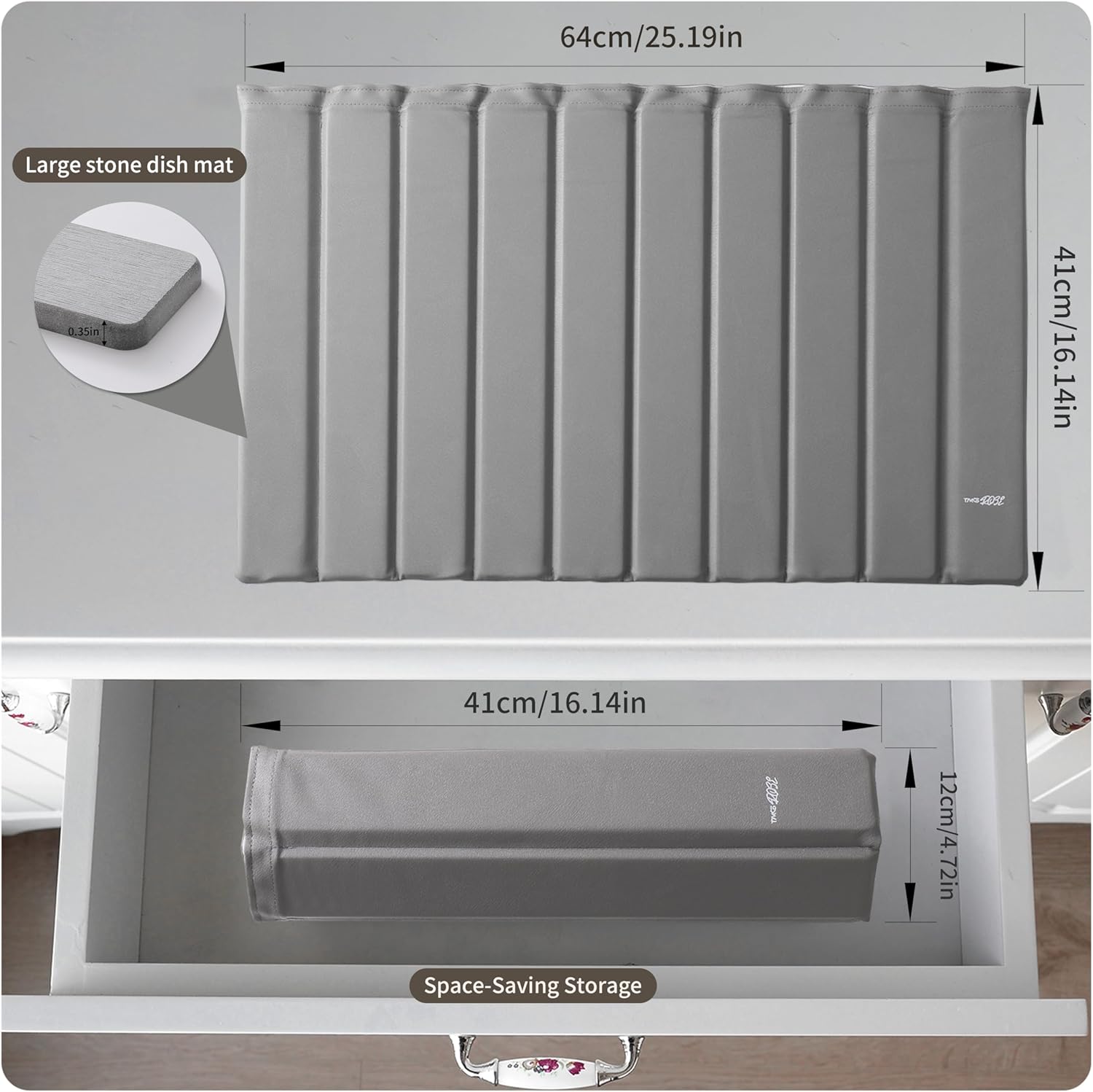 Stone Drying Mat for Kitchen Counter-Super Absorbent PU Dish Drying Mat, Quick Dry Stone Mat Kitchen for Dishes, Bottles & Cups, Large Foldable Stone Dish Drying Mat, Non-Slip Kitchen Mat