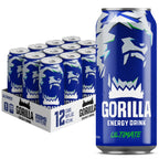 Gorilla Energy Original Energy Drink, Zero Sugar & 200mg Natural Caffeine, L-Theanine, Taurine, Ginseng, Acetyl L-Carnitine, B Vitamins, Sugar Free, and No Artificial Colors, 16 oz Cans, 12 Pack