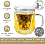 Creano Tea Glass 450 ml – Large Tea Cup with Strainer and Glass Lid – An ideal Tea Maker