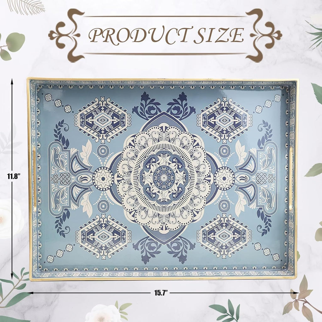 Rectangle Plastic Serving Tray with Handles, Elegant Decorative Tray for Coffee Table, Ottoman, Living Room, Kitchen, Outdoor Use. 12"*16"*1.6" B