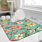 Dish Drying Mat Spring Flower Kitchen Mat 12"x19" Bsorbent Coffee Maker Mat for Dishes,Utensils Coffee Maker Pots and Pans Easy Clean Dish Slip Resistant Pad