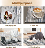 Arttown Coffee Mat for Countertops, Abstract Tan Minimalism Grey Dish Drying Mat 2 Pcs for Kitchen Bar Accessories, Fit Under Coffee Maker Espresso Machine Dish Rack Hide Stain Rubber 12x19in