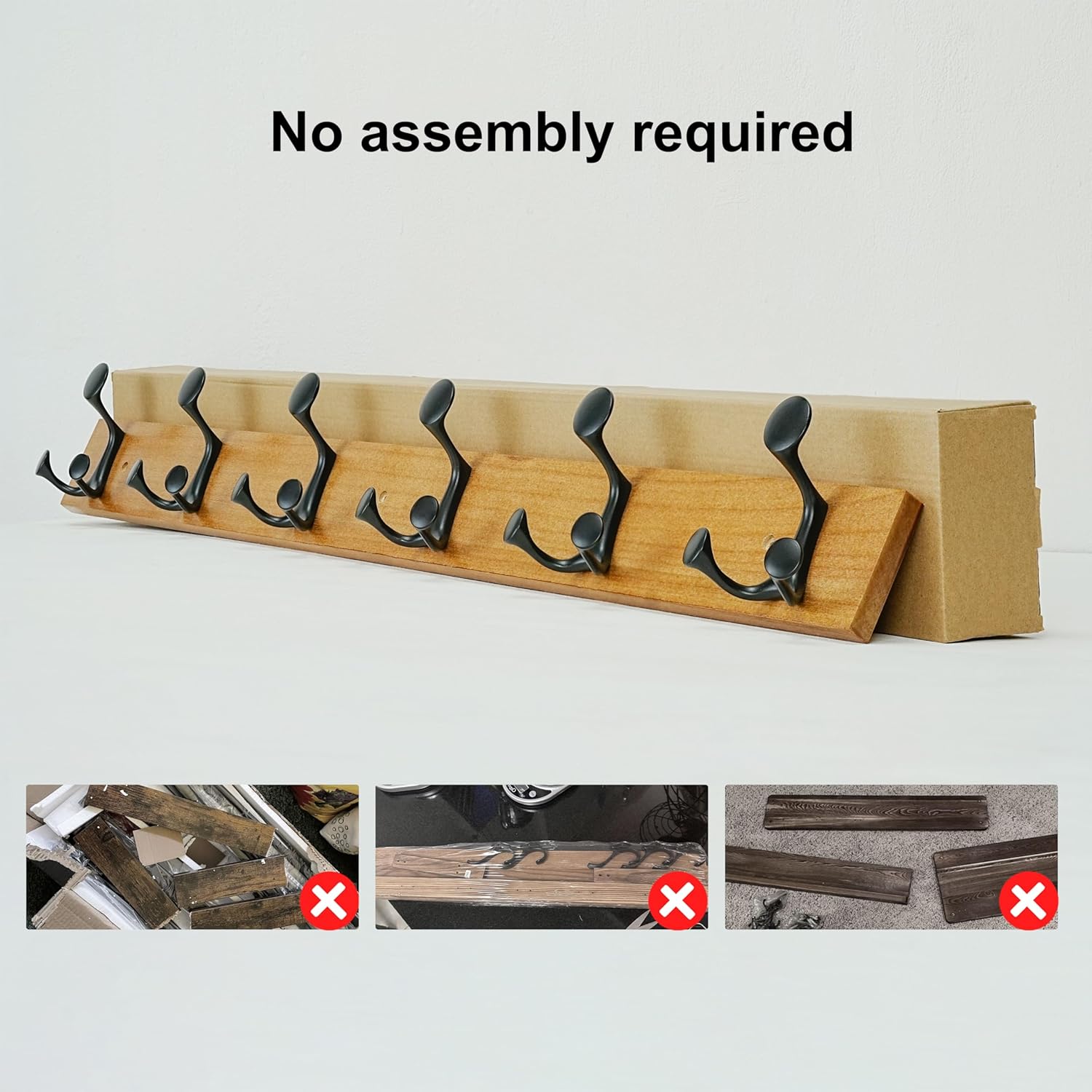 SKOLOO 39-Inch Light Brown Wood Coat Rack Wall Mount with 6 Triple Hooks - Ideal for Family Entrances, Classrooms, and Pet Supplies Storage - Perfect Coat Hooks for Wall