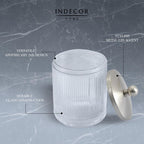 Glass Jar with Metal Lid for Bathroom Organization, Clear Apothecary Jar for Cotton Balls, Q Tips, and Small Accessories, Stylish Bathroom Storage Container Nickel, Clear