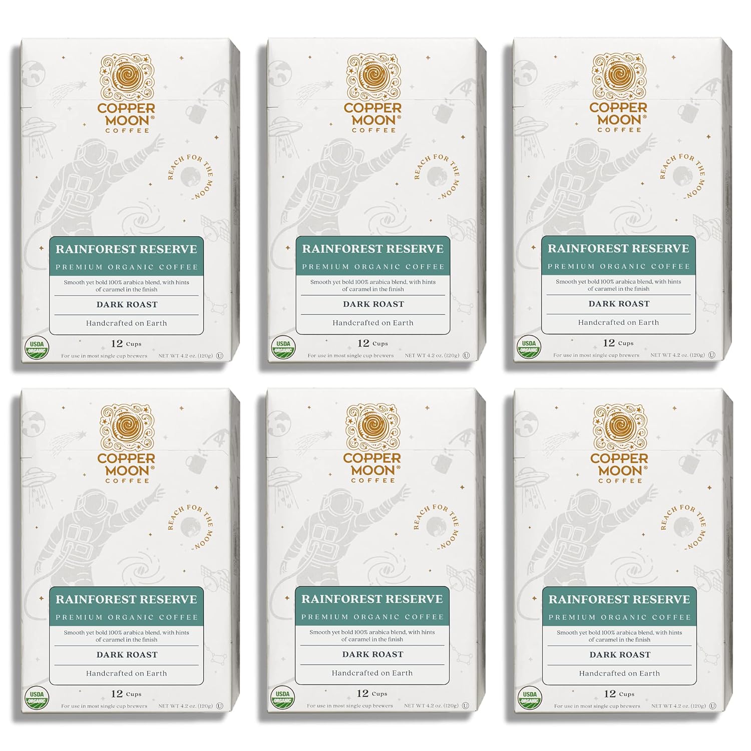 Copper Moon Single Serve Coffee Pods for Keurig K-Cup Brewers, Dark Roast, Rainforest Reserve Blend, 72 Count