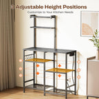 Huuger 31.5 Inch Bakers Rack with Power Outlets, Kitchen Microwave Stand with Storage, Coffee Bar with 4 Hooks, 3-Level Height Open Shelves, Grey