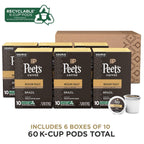 Peet's Coffee, Medium Roast Keurig K-Cup Pods - Single Origin Brazil 60 Count (6 Boxes of 10 K-Cup Pods)