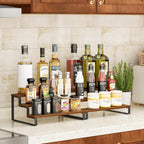 Giikin 3-Tier Spice Rack, 13.8 Inch Wood Countertop Spice Storage Holder, Kitchen Pantry Cabinet Organizer Cupboard for Spice Bottles, Jars, Seasonings, Baking Supplies, Metal Frame(Set of 2)