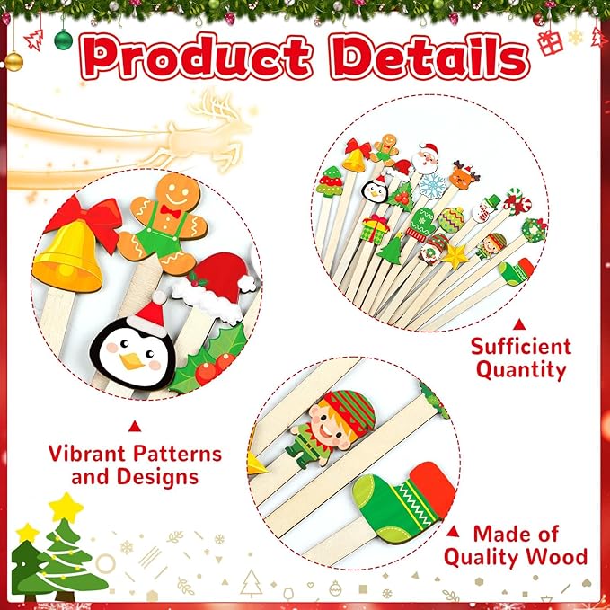 120 Pcs Christmas Wooden Coffee Stirrers Xmas Wood Coffee Stir Sticks Christmas Disposable Drink Stirring Sticks for Beverage Hot Chocolate Holiday Party Decor Restaurant Home Office Cafe, 20 Styles