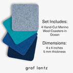 Graf Lantz - Bierfilzl Merino Wool Square Coasters Set of 4 - Ocean (4"x4"x5mm) - Absorbs 30% of Weight - Natural German Wool - Heat Resistant, Sustainable, Reusable - Home Decor, Coffee Table Decor