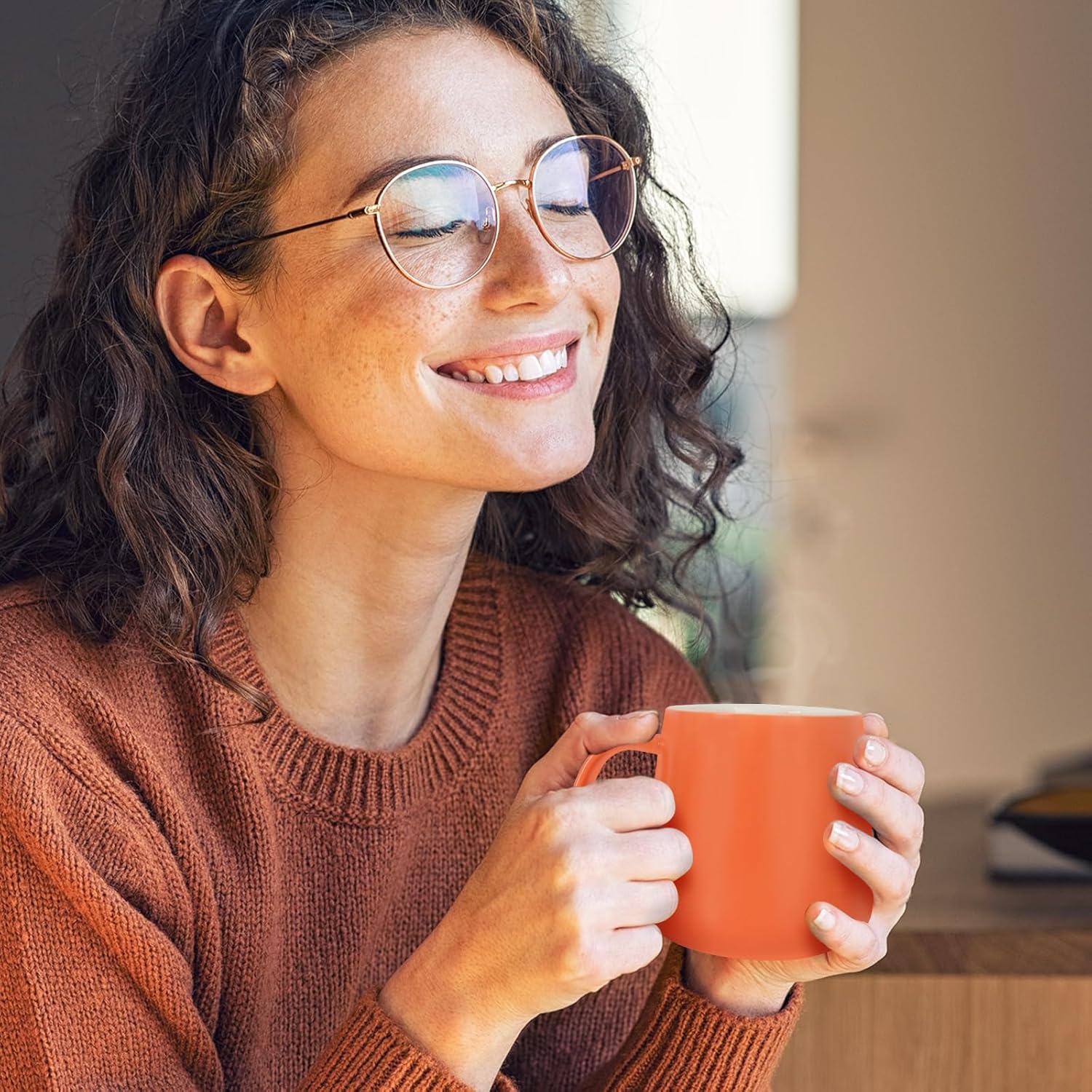 APEKX Self-Heating Ceramic Coffee Mug - Stable 130°F Temperature, 15W Wireless Phone Charging, 12.8 fl oz Capacity - USB-C Enabled. (Tangerine)