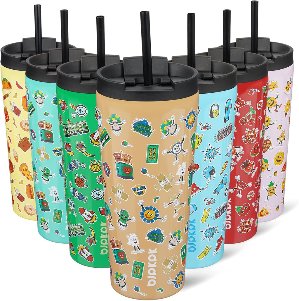 BJPKPK 22oz Tumbler With lid And Straw Stainless Steel Travel Coffee Mug Insulated Tumblers Cups,Spring Party Brown