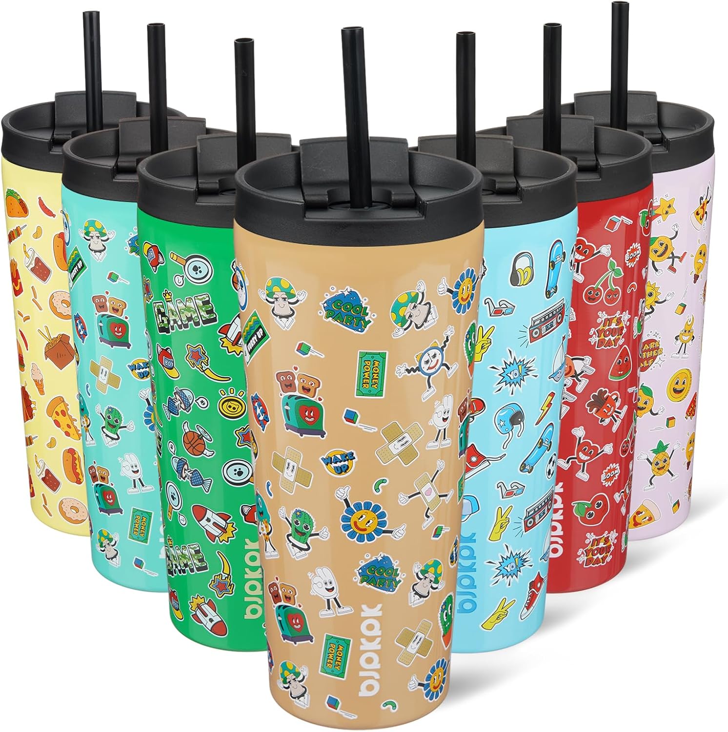 BJPKPK 22oz Tumbler With lid And Straw Stainless Steel Travel Coffee Mug Insulated Tumblers Cups,Spring Party Brown