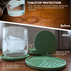 Silicone Coasters Set of 6 with Holder - Unique and Modern Pattern for Coffee Table Decor, Help to Prevents Liquid Dripping with ridges Design Durable and Aesthetic - Sage Green