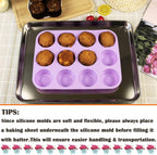 12 Cups Silicone Mini Muffin Pan Set, Nonstick Mini Cupcake Pans, BPA Free Small Muffin Tin for Baking, Set of 2 (Blue+Purple)