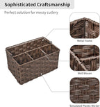 GRANNY SAYS Wicker Utensil Holder Organizer with Handle, Flatware Caddy for Kitchen, Silverware Holder Condiment Organizer, Holds Forks, Knives, Spoons, Napkins and Other Utensils