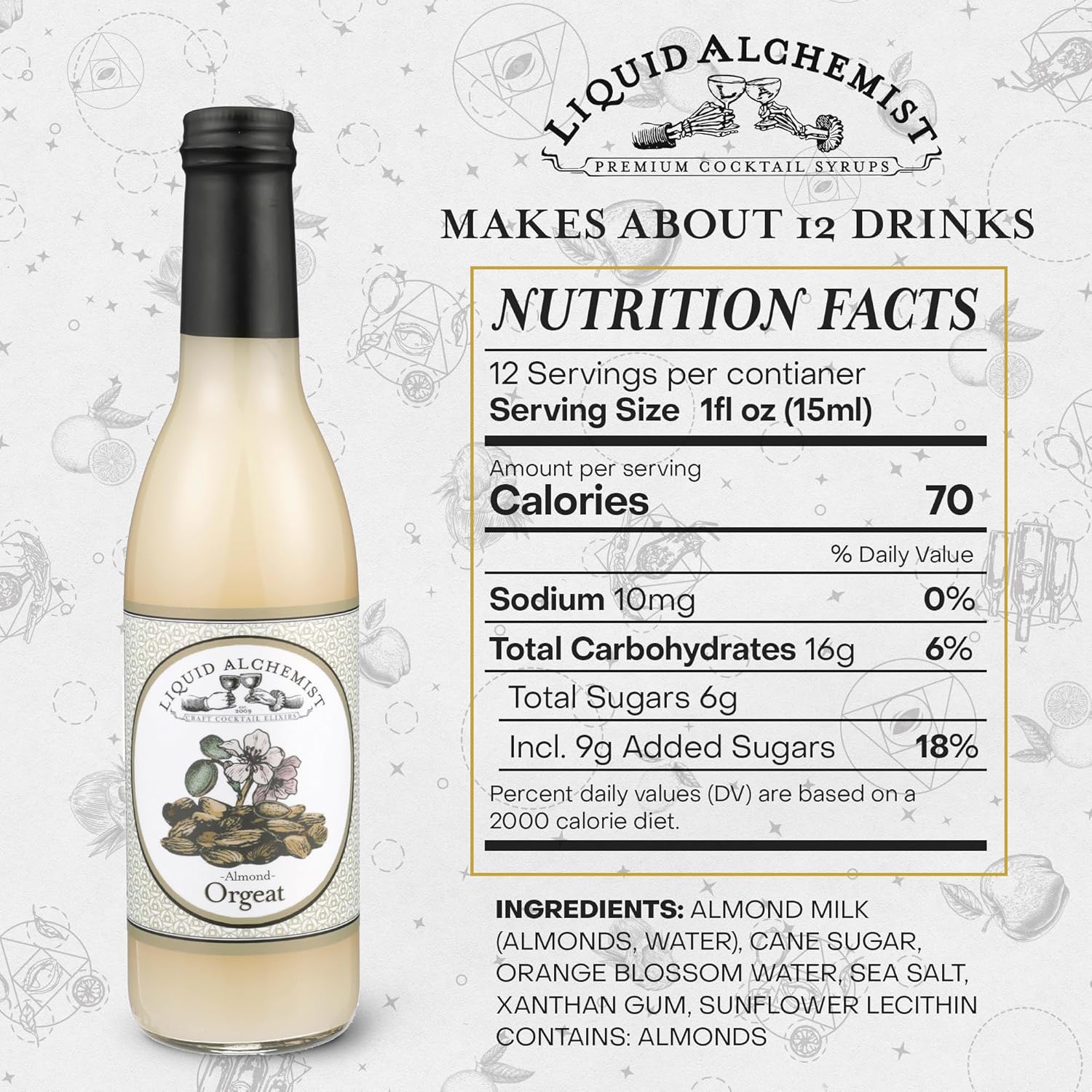 Liquid Alchemist Orgeat Syrup for Cocktails - Real Ingredients Make Our Almond Syrup the Perfect Mai Tai Mix - Non-GMO, Gluten Free & Vegan (12 oz)