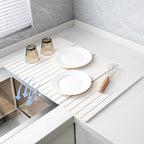 Extral Large Quick Dry Stone Drying Mat for Kitchen Counter,28x16 Inch Collapsible Eco-Friendly Absorbent Diatomaceous Earth Mat for Dishes Cups (White-Upgraded Version, 16x12 inch)