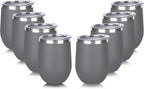 DOMICARE Stainless Steel Wine Tumbler Bulk with Lid, Personalized Insulated Tumblers Set, 12oz Travel Coffee Cups Pack of 8, Gray