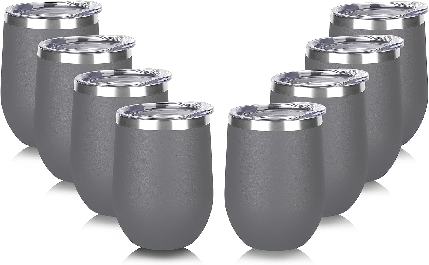 DOMICARE Stainless Steel Wine Tumbler Bulk with Lid, Personalized Insulated Tumblers Set, 12oz Travel Coffee Cups Pack of 8, Gray