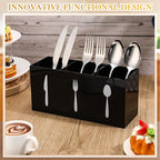 Suzile Acrylic Cutlery Storage Organizer Bin Silverware Caddy Countertop Knife Spoon and Fork Holder Kitchen 3 Section Tableware Storage Box for Cabinet Indoor Home Flatware Dining Room(Black,L)