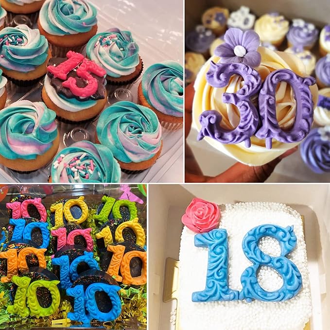 Silicone Fondant Molds, AIMEIKI 3 Pack 3D Silicone Number 0-9 Alphabet A-Z Embossed Fondant Chocolate Baking Molds for Decorating Birthday Cake Candy Chocolate DIY Craft Projects