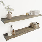 36" Acacia Live Edge Floating Shelves Set of 2 - Wall Mounted Wooden Shelf for Stylish Home Décor - Mocha Color 36x7.5x1.5 Inches