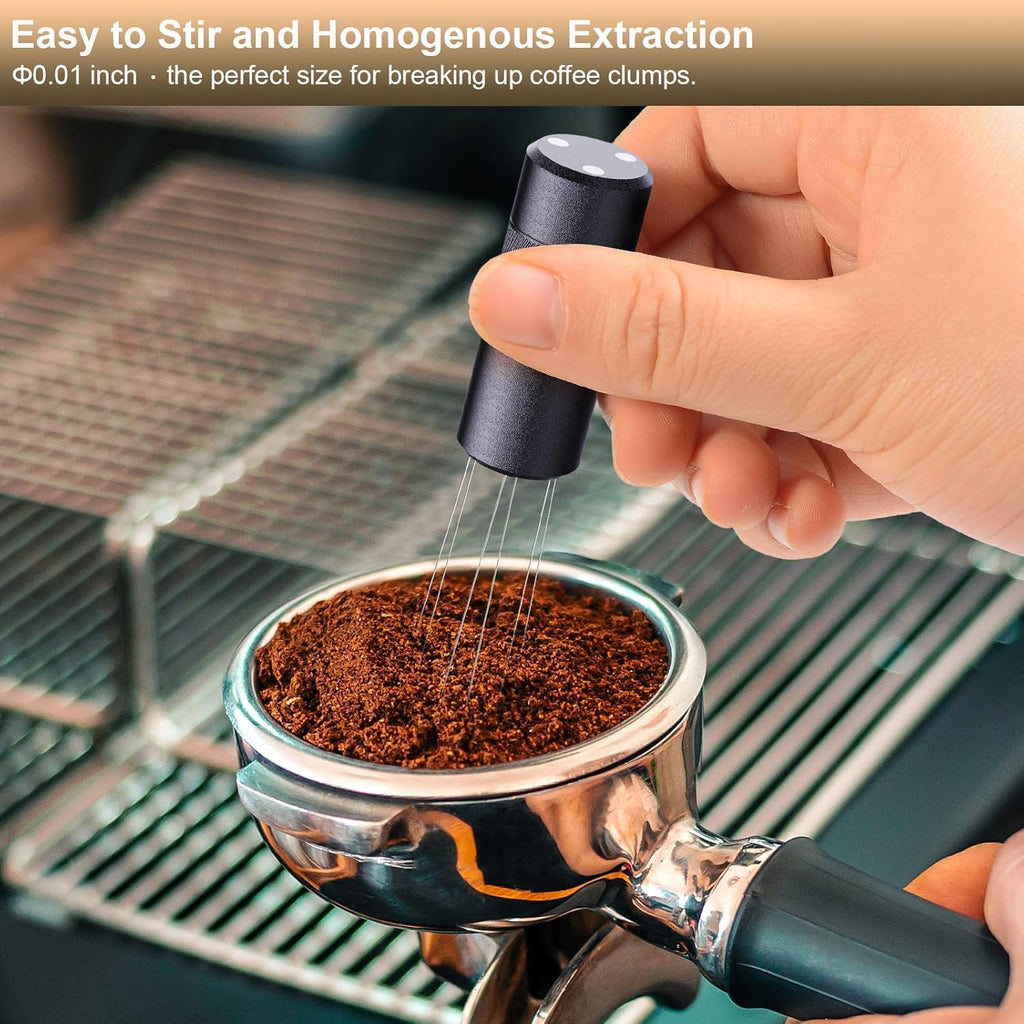 WDT Tool Espresso Distribution Tool, Coffee Distribution Tool with Magnetic Stand, Espresso Accessories with 6 Extra Φ0.25mm Stainless Steel Needles for Barista (Light Black, H：4.8 inches)