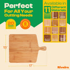 Riveira Brown Bamboo Wood Cutting Board – Gourmet Bamboo Grandeur: 17 x 13 Wooden Cutting Board – Wooden Cutting Boards For Kitchen Decorative – Innovative Juice Grooves Wooden Chopping Board