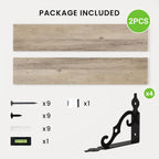 RICHFOCUS Floating Shelves for Wall Decor, 39.4W x 8D Wall Shelves Set of 2, 8 Inch Deep Rustic Wood Shelves Wall Mounted with Brackets, Long Floating Shelves for Living Room Bedroom Kitchen, Grey