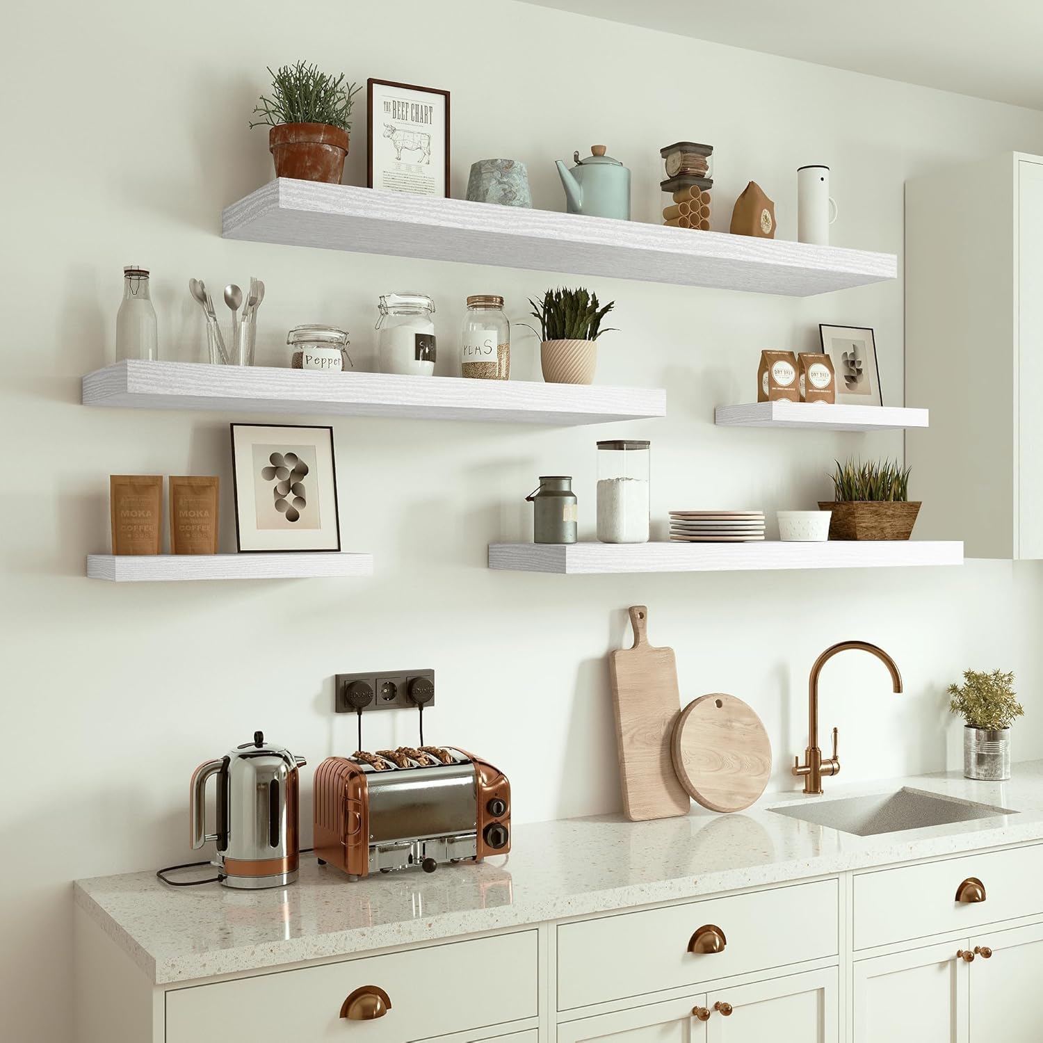 Vivelove 10 inches Deep Floating Shelves 36 inch Long, Wall Shelves Heavy Duty 70 lbs for Bedroom, Bathroom, Living Room, Kitchen, Office, Modern Shelf Home Decor with Invisible Bracket, White