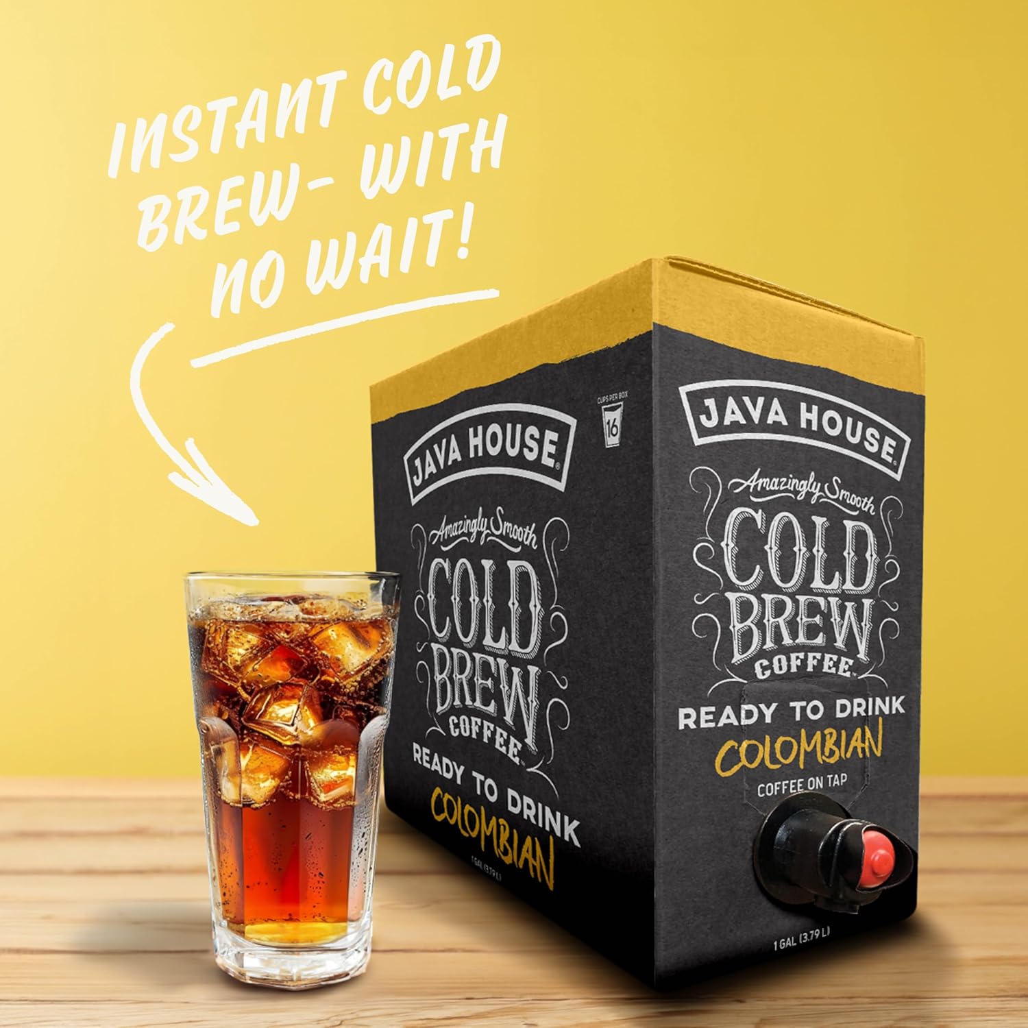 Java House Cold Brew Coffee on Tap – Premium 100% Arabica Medium Roast – Smooth Colombian Flavor with Chocolate & Caramel Notes – 1 Gallon Box (16 Servings) – Ready to Drink, No Brewing Required, Fridge-Friendly
