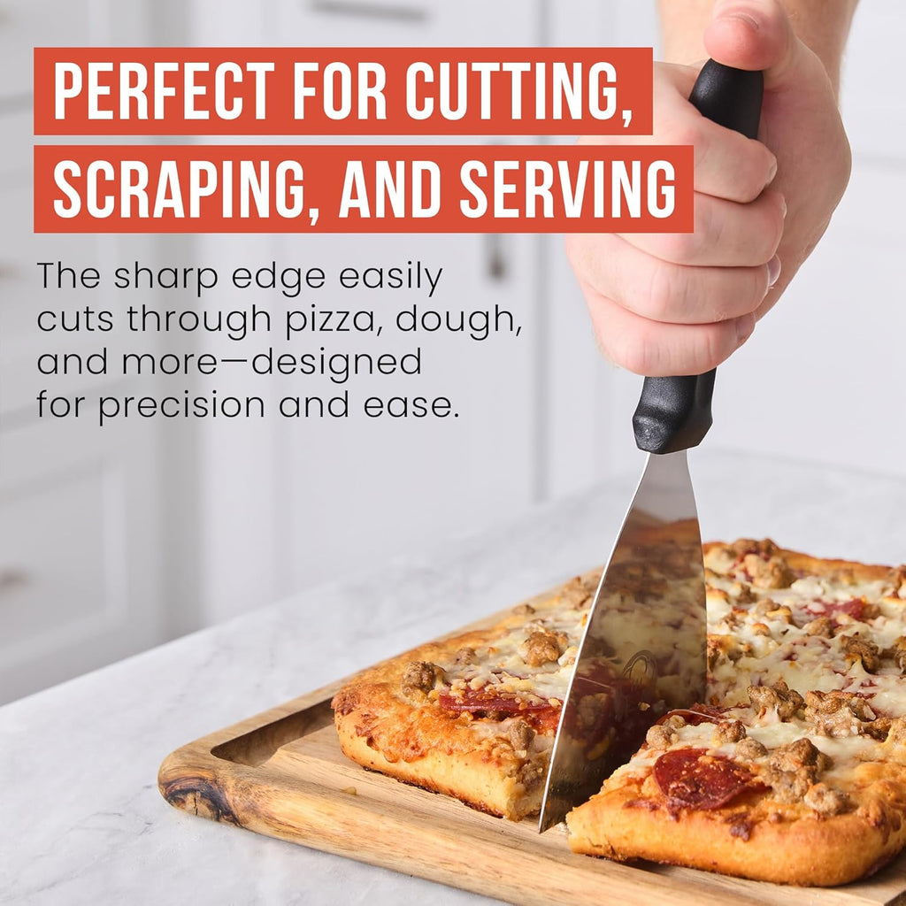 Chef Pomodoro Pizza Dough Scraper Tool 4" (10 cm), Bench Scraper with Handle, Stainless Steel Bench Knife and Metal Chopper for Kitchen, Bread Spatula, Pastry Tool for Food and Baking
