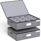 YearningHome Cup and Mug Storage Box with Hard Shell and Dividers for Coffee Mugs,Tea Cups and Glasses,Stackable Storage Organizers with Lid,Handles,Zips and Lable for Moving,Holds 12,2 Pack, Grey