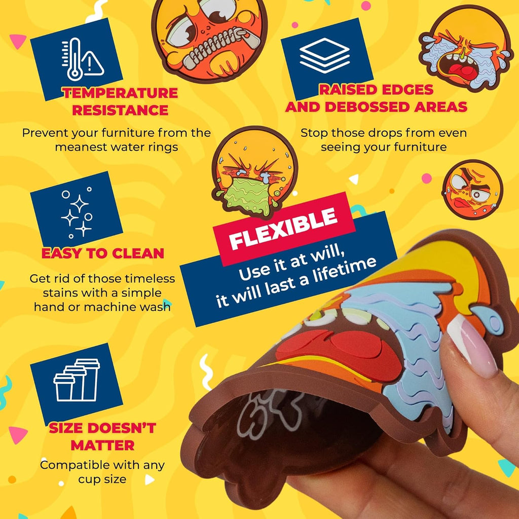 Set of 6 Funny Coasters for Adults, Cute and Fun Birthday Drink Cup Coasters for Table and Office Desk, Cool Party Bar Coaster with Lip for Men and Women, Unique Work Game Gift