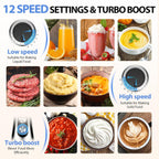 KOIOS Immersion Blender, 1000W Anti-scratch 3-in-1 Hand Blender, Upgraded 12 Speed Stainless Steel Blade Stick Blender with Turbo Mode, Whisk and Milk Frother, Non-BPA, Black