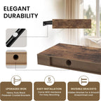 Floating Shelves for Wall, 55"W x 9.3"D x 1.5"H, Long Wooden Wall Mounted Display Shelf with Invisible Brackets for Living Room, Bedroom, Bathroom, Kitchen Decor & Storage,Set of 1,Rustic Brown