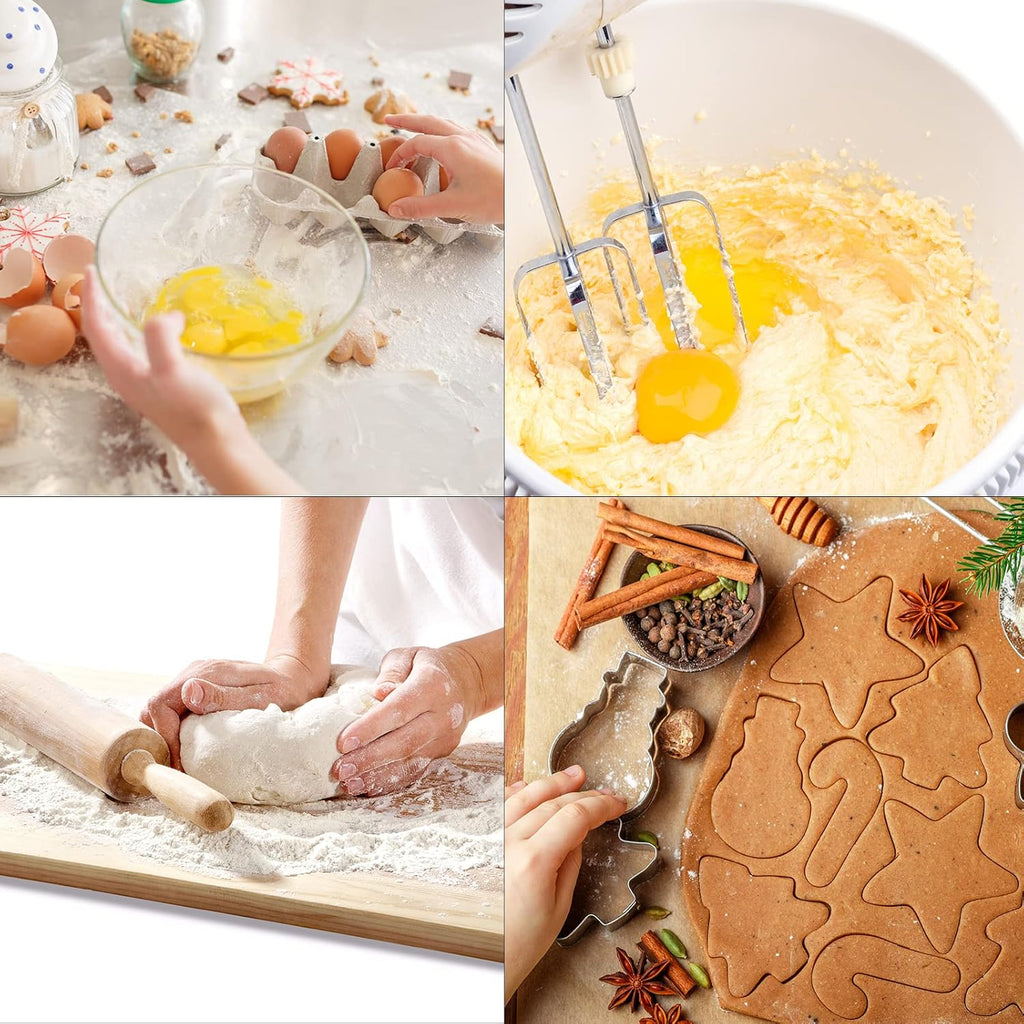 Large Christmas Cookie Cutters,4" Holiday Sturdy Molds thickened Stainless Steel with Recipe Instruction,Snowman, Christmas tree, elk, snowflake.