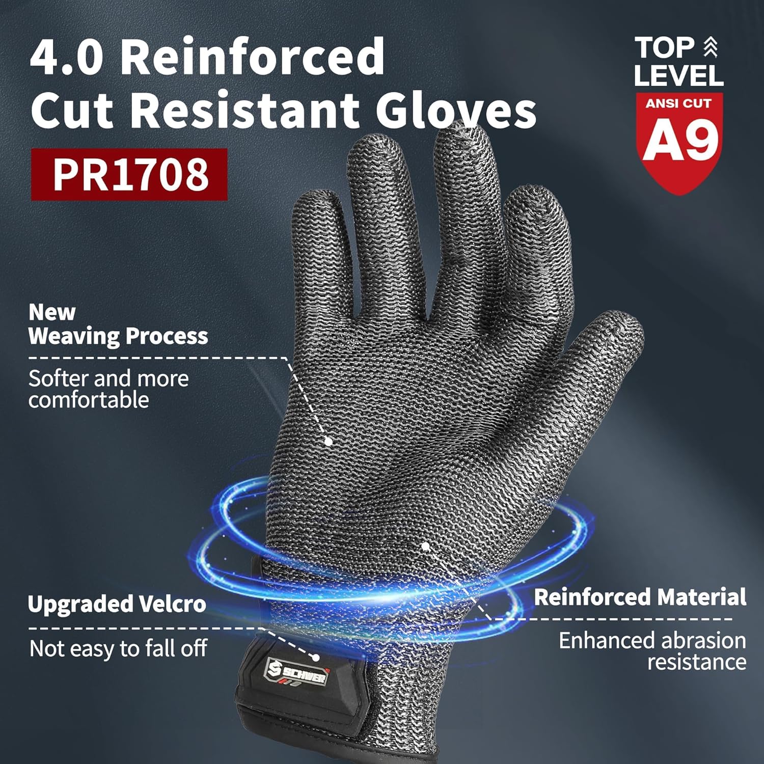 Schwer Ultimate Cut Resistant Gloves Beyond ANSI A9, Reinforced Stainless Steel Glove, Food Grade Mesh Metal Gloves for Butcher Meat Cutting, Oyster Shucking, Mandoline, Non-PFAS, PR1708 (M, 2 PCS)
