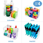 STORi Bliss 10" x 6" Open Clear Pantry Organizer Bin, Set of 4, Plastic Containers with Handle for Kitchen, Fridge, Cabinet, Closet, Bathroom, Undersink Storage Made in USA