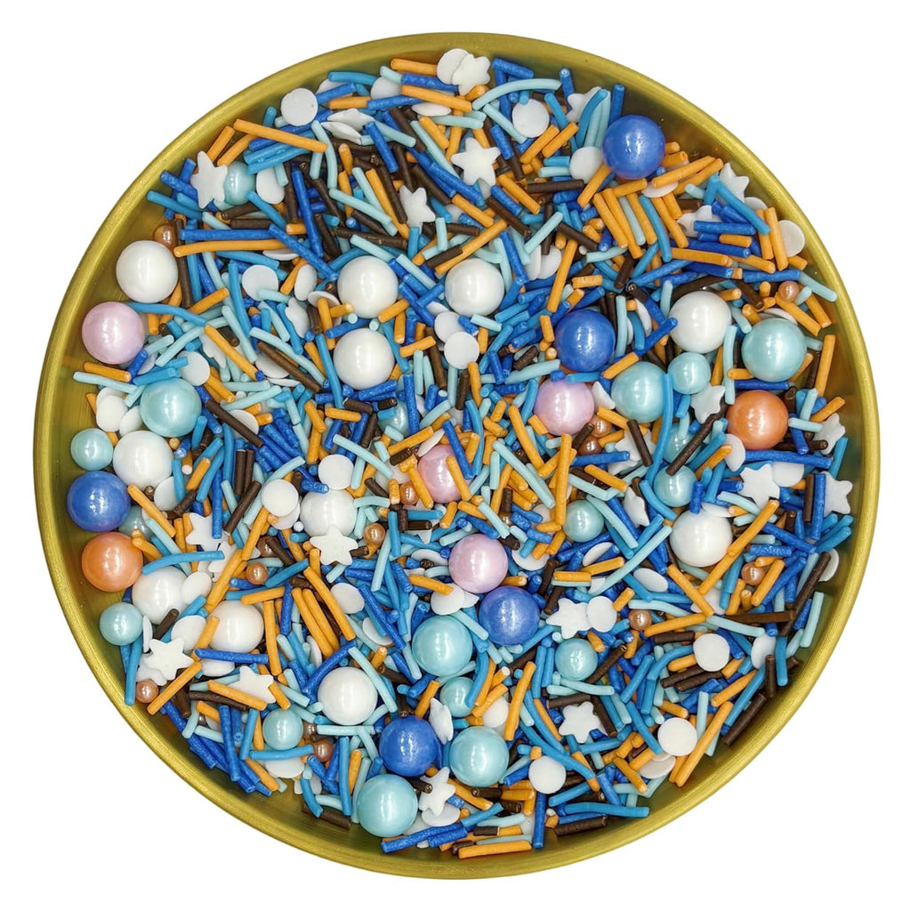 Dynastang Blue & Orange & White Sprinkles Mixed Style Edible Cake Decorations Cupcake Toppers Cookie Perfect for Cakes, Cupcakes, Desserts Toppings 3OZ