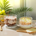 4pcs Vintage Iridescent Glass Coffee Mugs-Seamless Design, 15 Oz Ribbed Glass Mugs with Handle, Lead-Free Coffee Cups for Latte, Cereal, Yogurt, Hot/Cold Beverage, Coffee Lovers Gifts