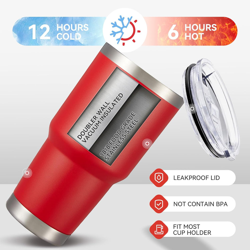 30 oz Tumbler with Lid Stainless Steel Tumblers Vacuum Insulated Cup Reusable Powder Coated Travel Mug Double Wall Leak Proof Portable Cups Keep Cold Drinks for 12 Hours, Wine Red, 1 Pack