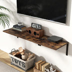 Floating Shelves for Wall, 12 Inch Deep Floating Shelves Set of 2, Wall Mounted Shelf with Metal Brackets, Rustic Wood Wall Shelf for Bathroom, Kitchen and Living Room, Rustic Brown, 24W x 12D