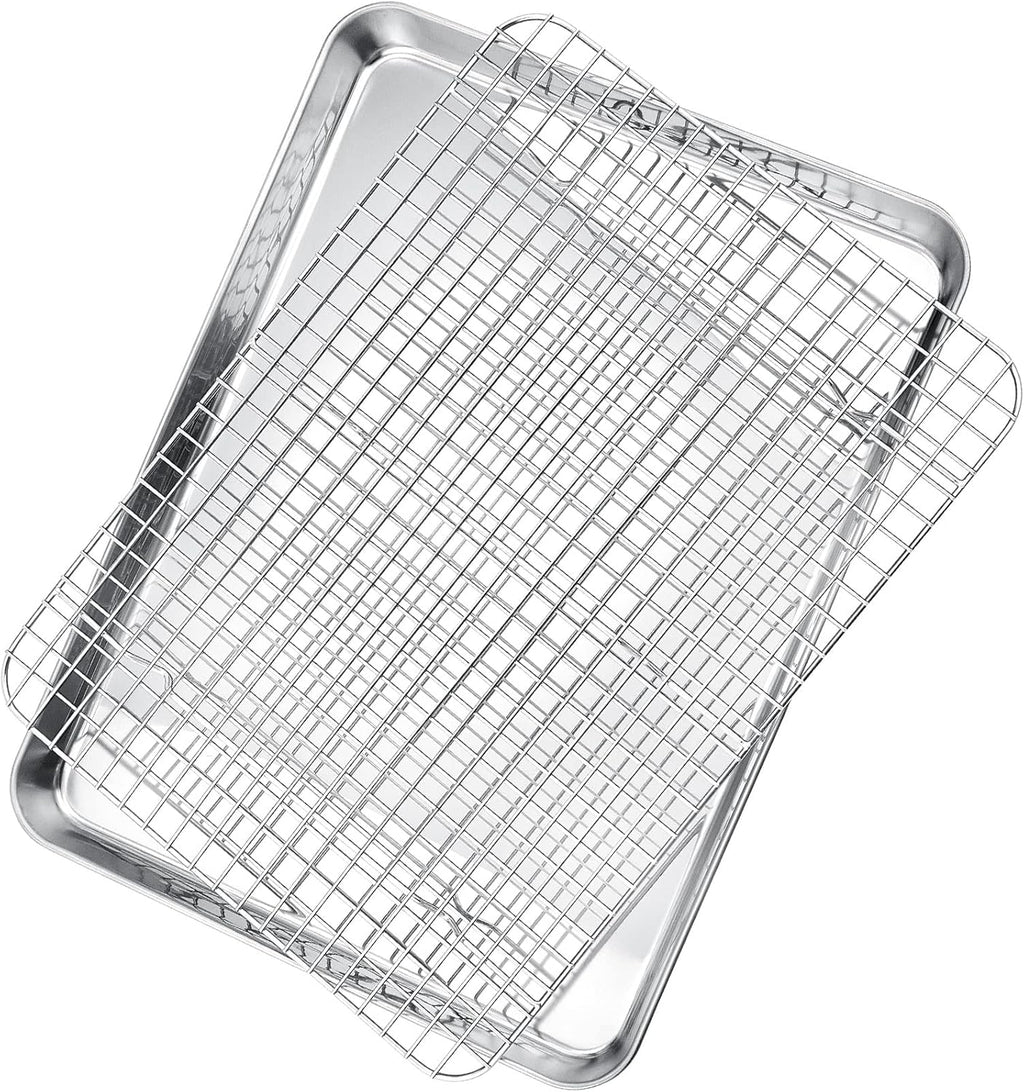 P&P CHEF 17.5 Inch Baking Sheet and Rack Set, Stainless Steel Cookie Sheets Oven Baking Pans Trays with Cooling Racks for Cooking & Roasting, Oven & Dishwasher Safe, (2Pcs)