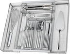 Silverware Organizer Metal Mesh, Large Drawer Organizer, Utensil Cutlery Tray for kitchen drawers, Expandable Flatware Organizer with 8 Compartment Silver 11.6"~20" x 17.3"