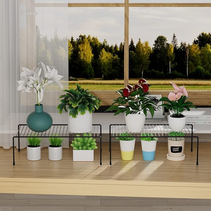 Redrubbit 2 Pack Large (15.7 x 9. 4 Inch) Cabinet Storage Shelf Rack, Rustproof Kitchen Counter and Cabinet Shelf, Storage Rack Organizer for Kitchen, Fridge, Cabinet, Bathroom, Black