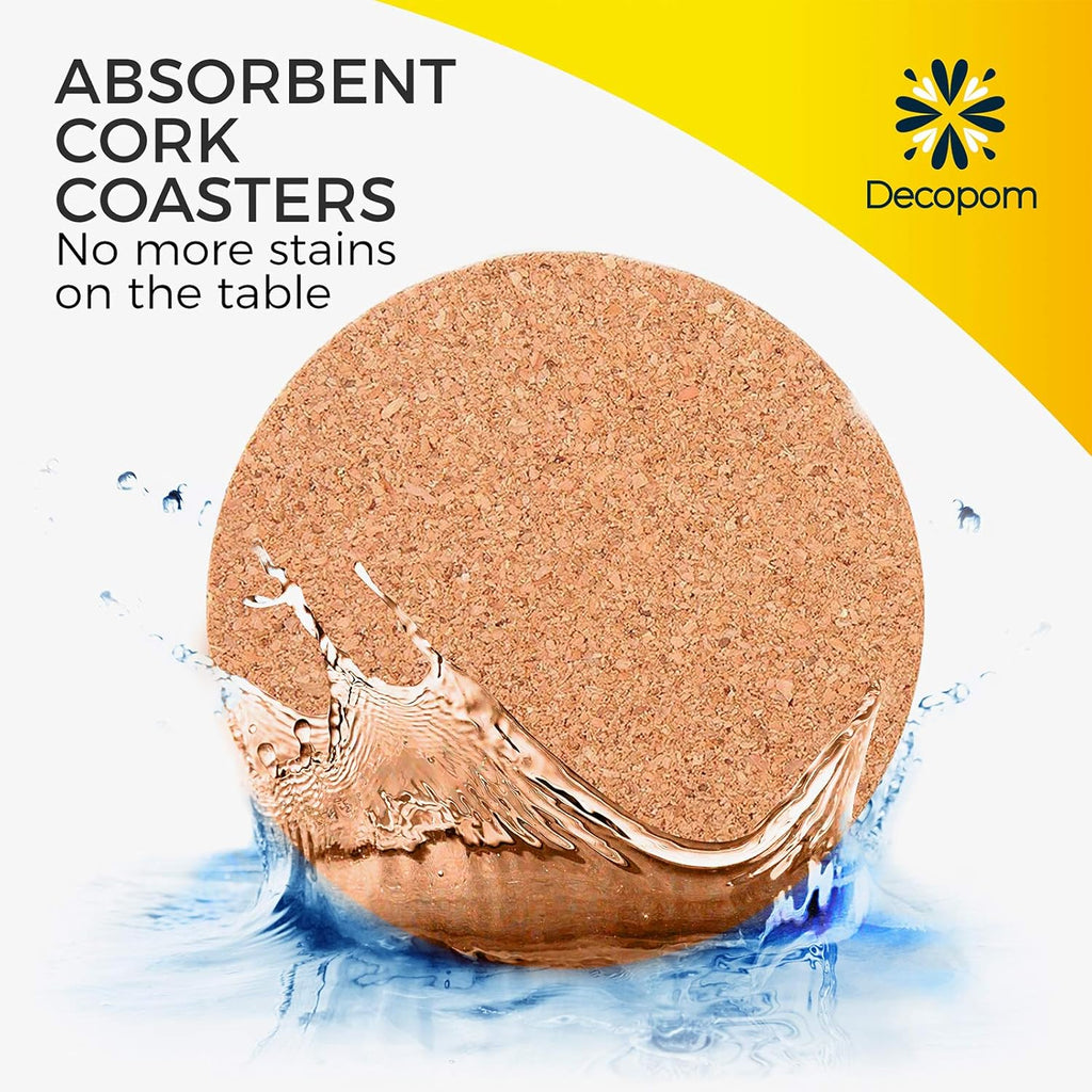 Cork Coasters for Drinks with Metal Holder - 16 Pcs Round 4 inch Drink Coaster Thick Absorbent Heat-Resistant Saucer - Used for Cold Hot Beverages Glasses Mugs Cups Plants Apartment Decor Bar Table